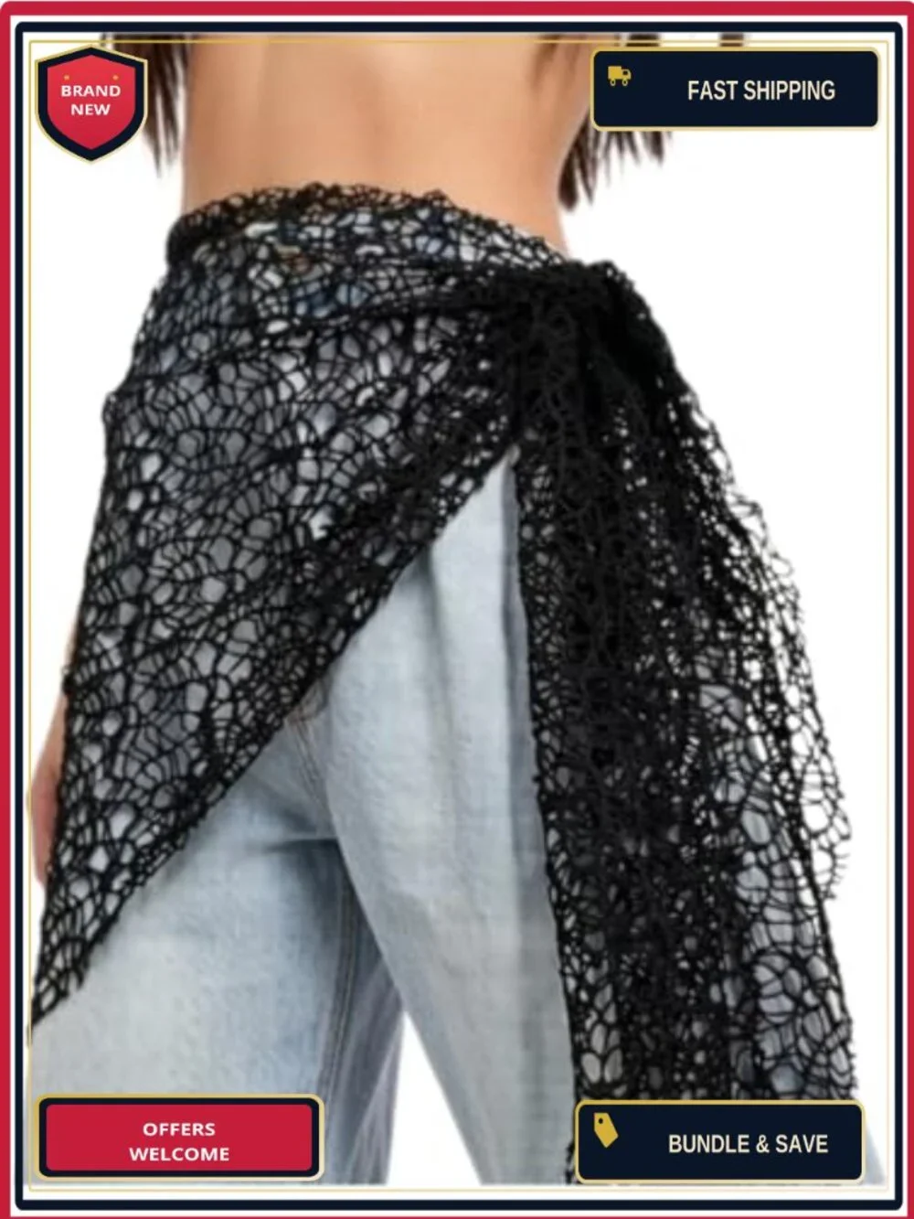 Women's Crochet Lace Waist Scarf Belt, Boho Wrap for Jeans & Dresses, One Size